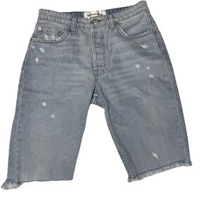 REFORMATION shorts women 25 Mid Rise Bermuda Skye Blue Lightly‎ Distressed